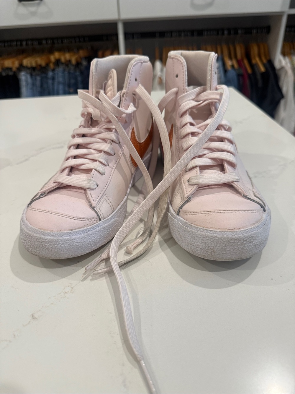 Nike High-Top Women's Sneakers in Light Pink with Metallic Swoosh